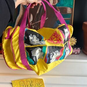 Vintage 1990 New Kids On The Block Duffel Bag Neon Yellow Pink Band Memorabilia